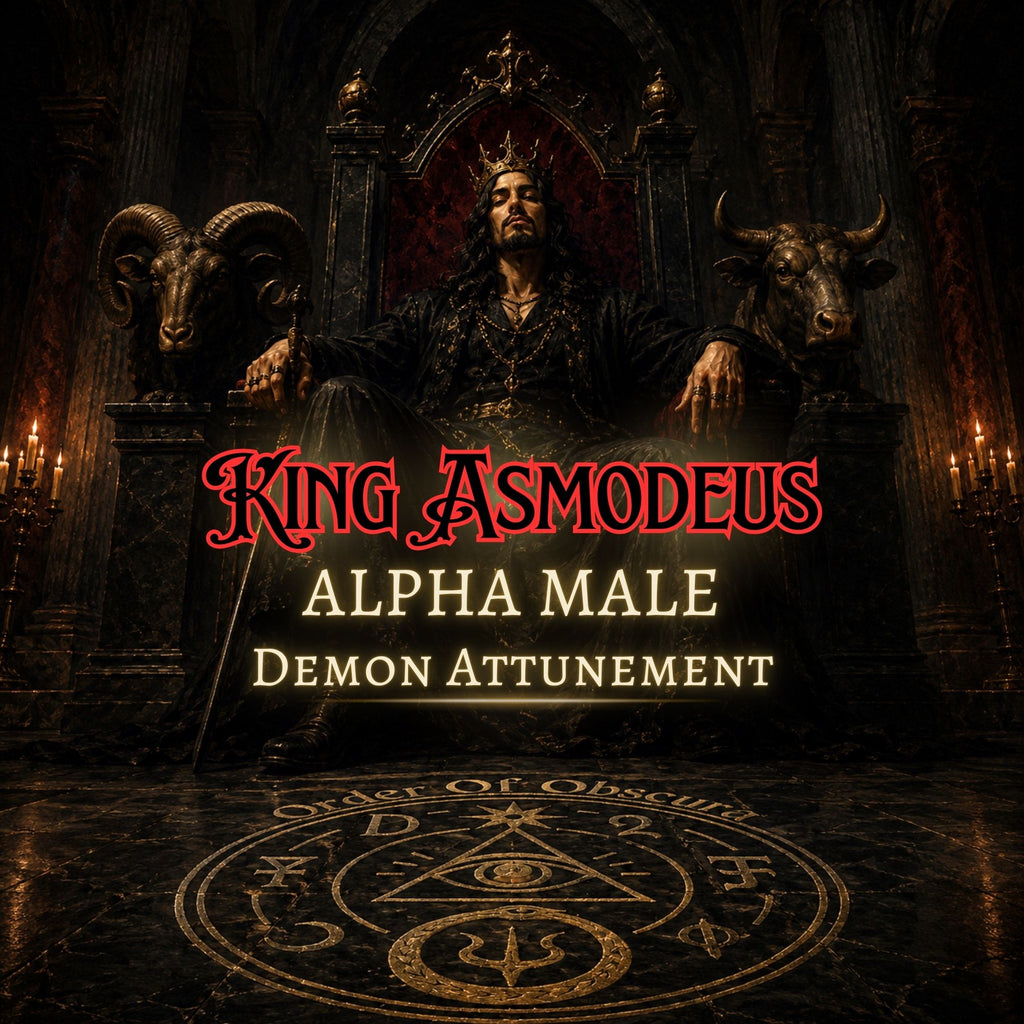 Asmodeus Alpha Male Demon Attunement for confidence, masculine power, King Asmodeus ritual work, Spirit Merging, and Distance Attunement through The Order of Obscura.