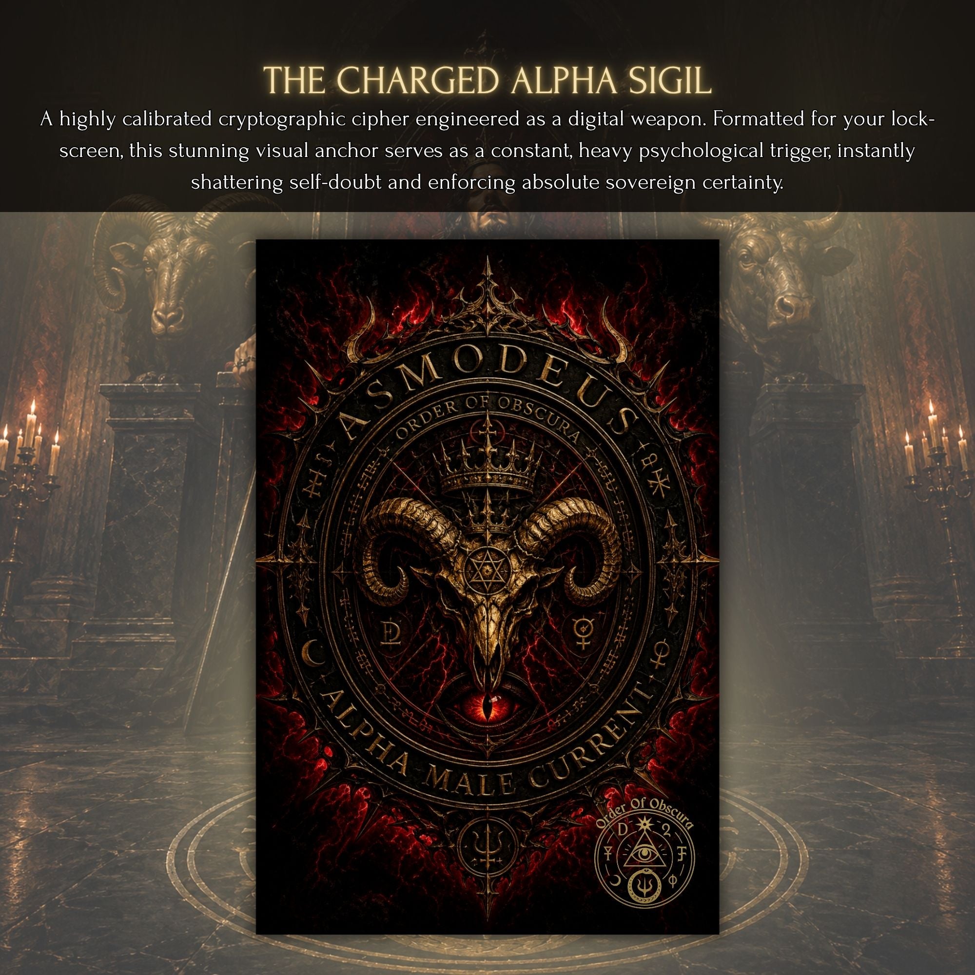 Asmodeus Sigil for Demon Attunement, Alpha Male current installation, confidence spell work, Spirit Merging, and deeper Asmodeus ritual alignment.
