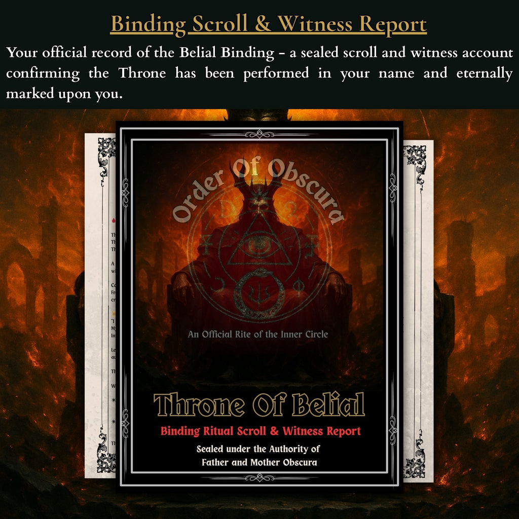 High-intensity demon binding ritual architecture and custom Belial Ritual archive witness document.