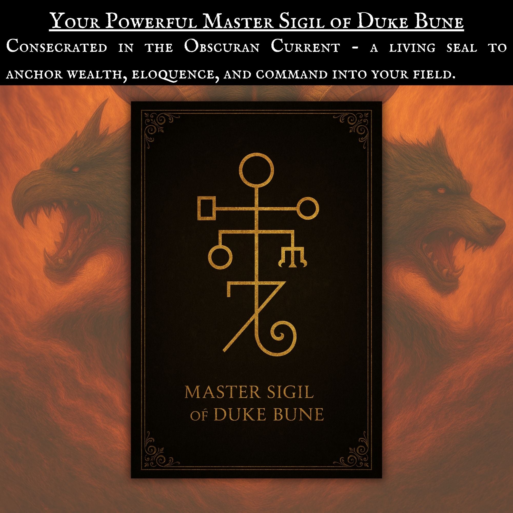 Duke Bune Sigil for wealth current work, demon attunement, money ritual practice, financial authority, leverage, and commanding speech.