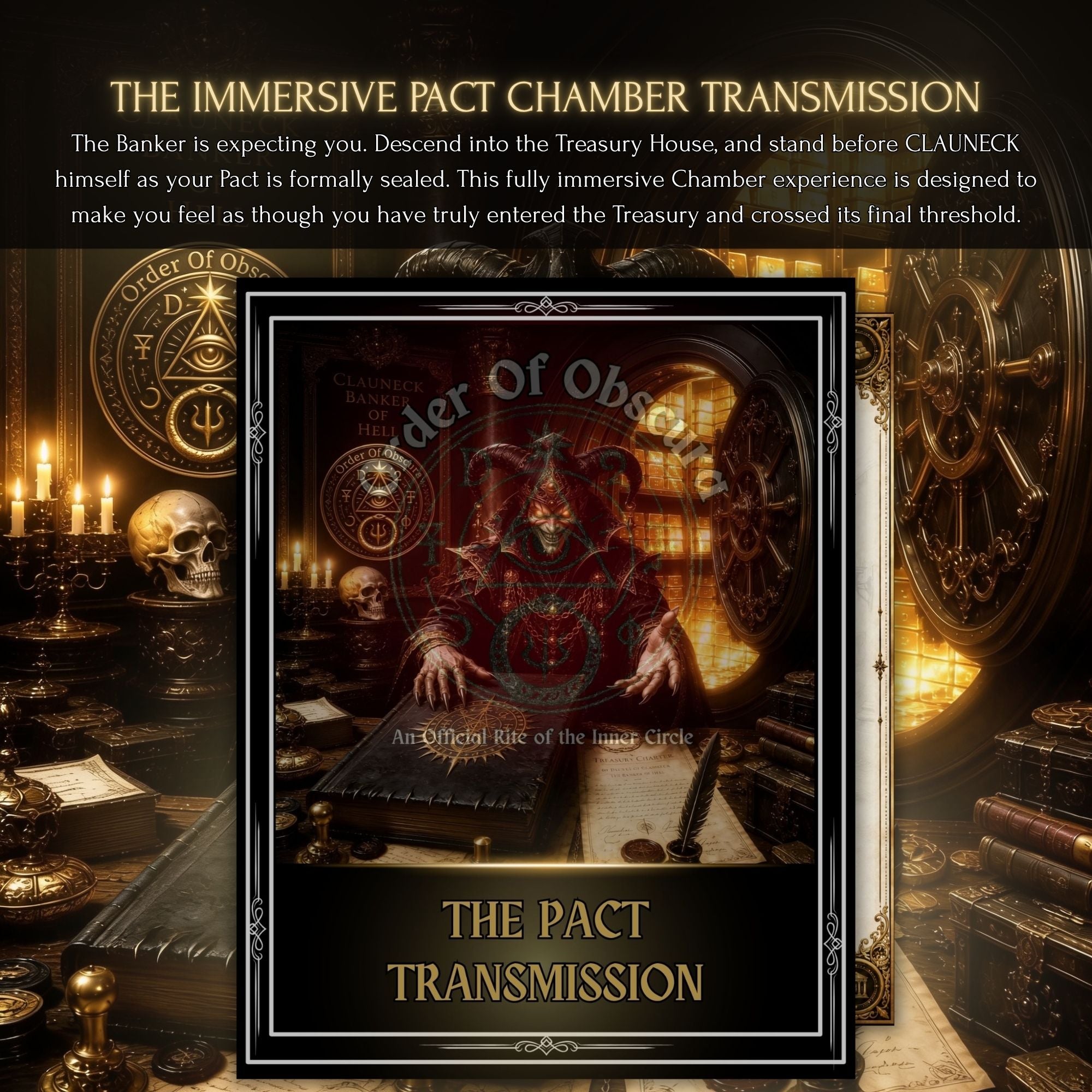 Clauneck pact ritual artwork representing the Treasury Vault, financial power, demon magick and immersive occult service.