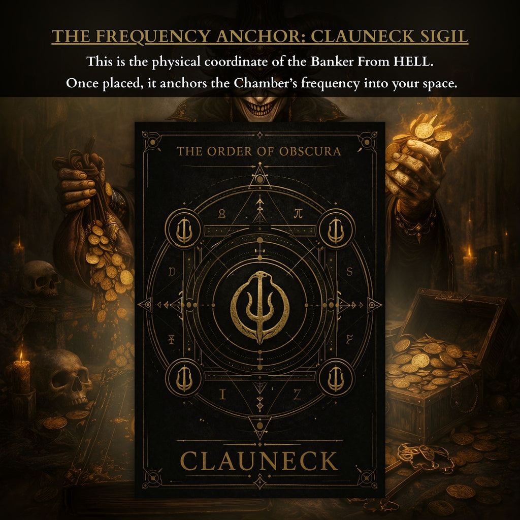 Clauneck sigil with Immersive Order of Obscura chamber experience. Includes a Clauneck Demon Attunement, ritual transmission and wealth current connection.