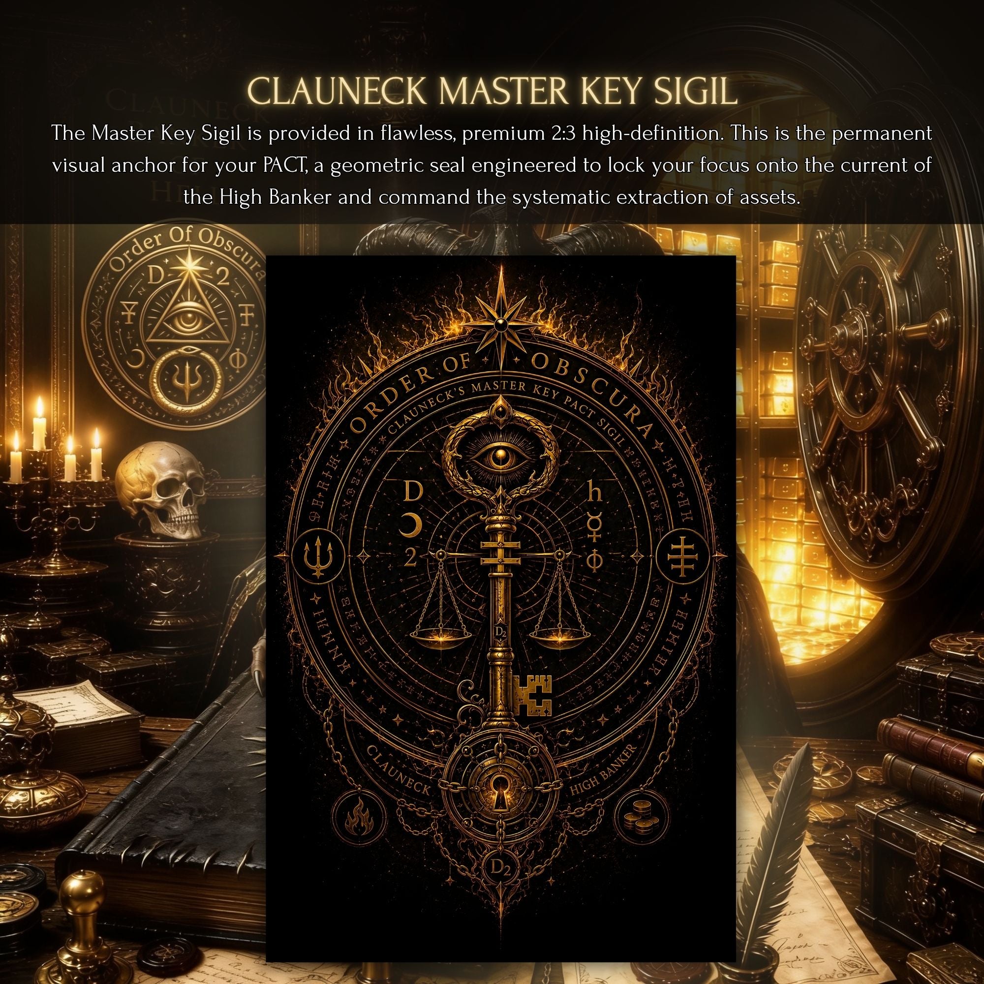 Clauneck Sigill image for a personalised Clauneck Demon Pact, Treasury Charter, Master Key Sigil and digital pact service.