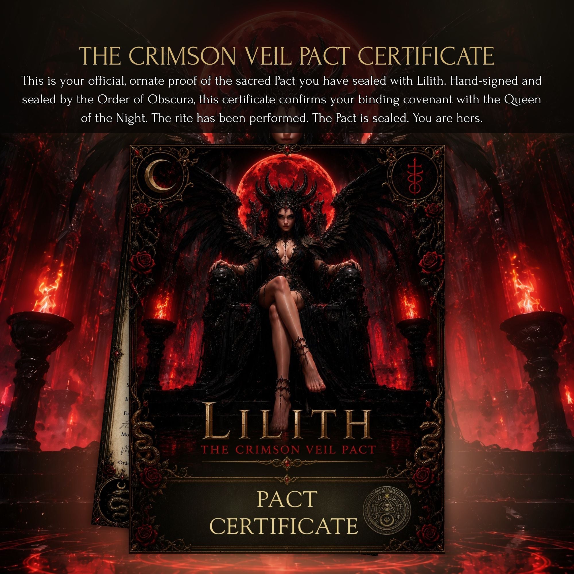 Lilith Pact ritual service for dark feminine seduction, forbidden desire, sovereign power, demonology, and deeper occult connection with the Lilith current.