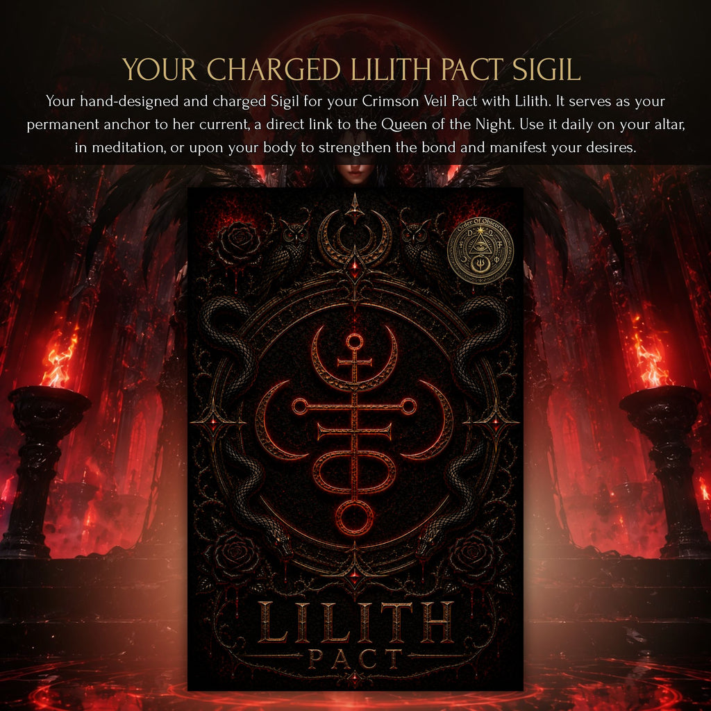 Lilith Sigil and Demon Pact ritual service for seduction, personal sovereignty, Luciferian pathwork, demonic ritual practice, and occult self-command.