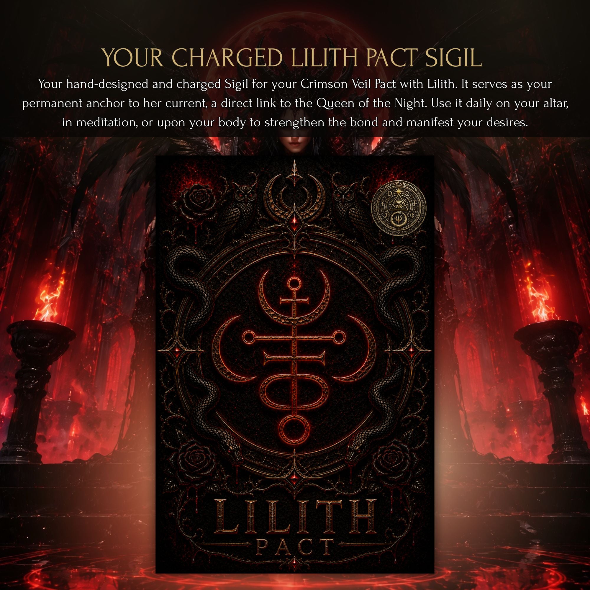 Lilith Sigil and Demon Pact ritual service for seduction, personal sovereignty, Luciferian pathwork, demonic ritual practice, and occult self-command.