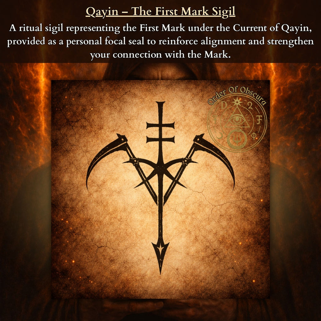 Qayin Sigil occult attunement by The Order of Obscura for Qayin current work, Left Hand Path sovereignty and First Mark initiation.