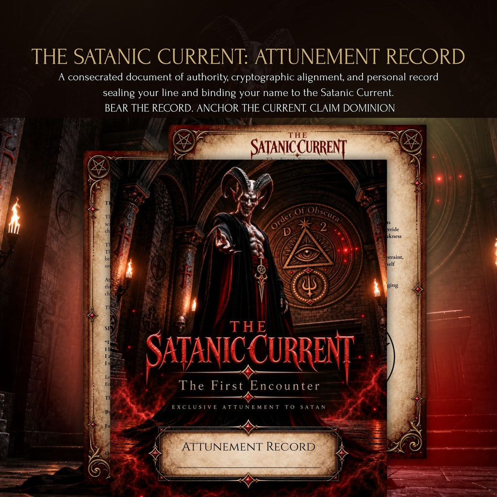 Digital preview of the personalized Satanic ritual Record certificate confirming ceremonial alignment and authority within the Satanic Current.