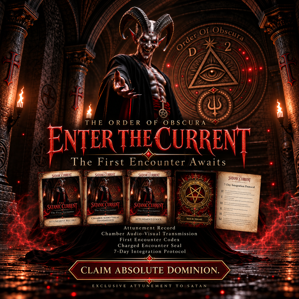 Complete Satanic Attunement digital product bundle including audio-visual transmission, personalized Satan sigil, ritual certificate, and integration codex by Order of Obscura.