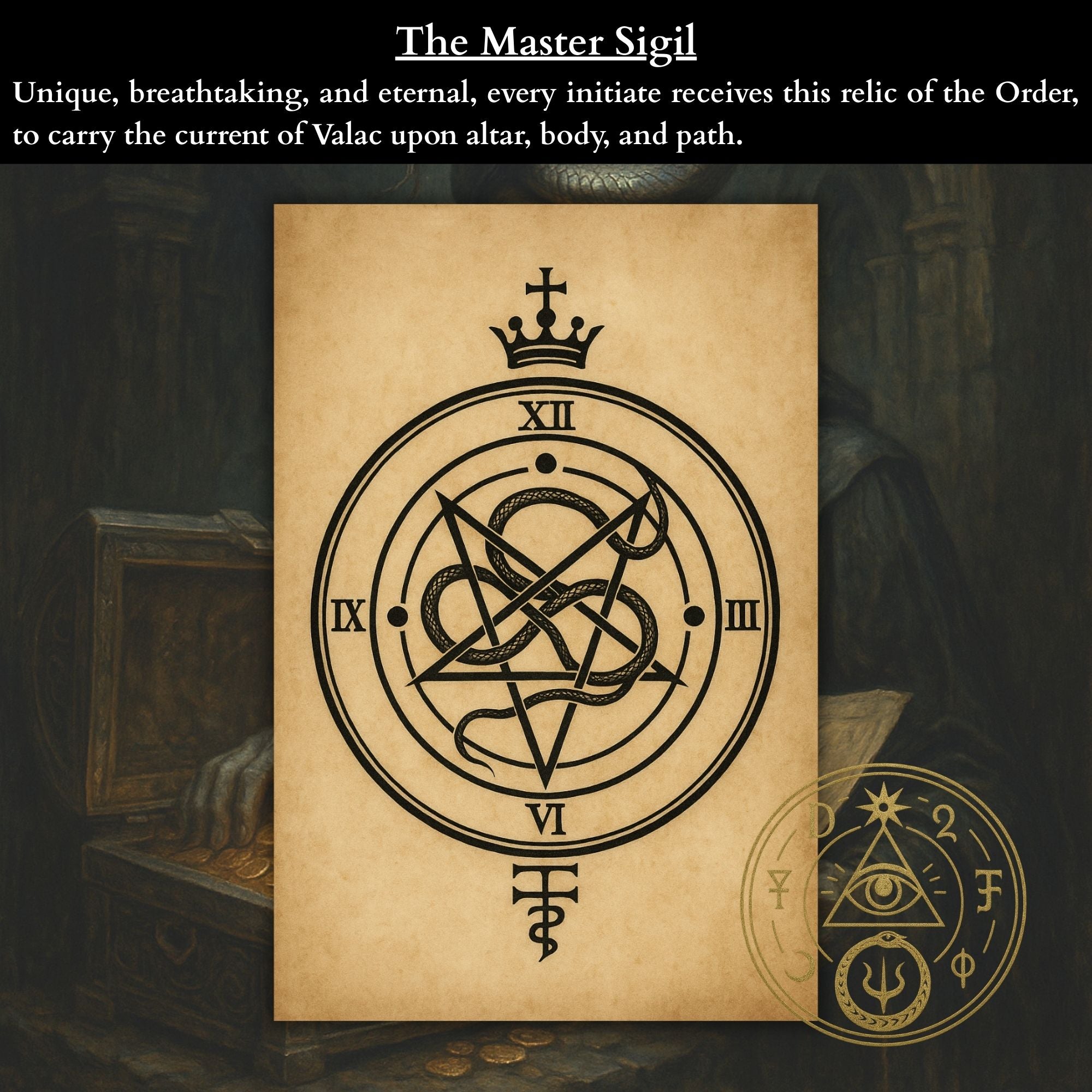 Valac Master Sigil for Demon Attunement, concealed truth work, masked sight, psychic strategy, and deeper Goetic ritual alignment.